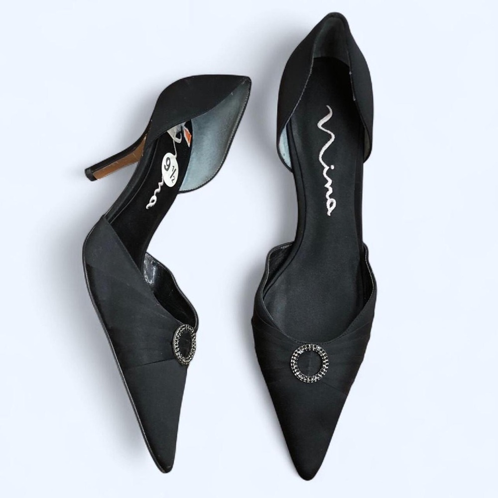 Whimsygoth Black Classy Vintage Retro Y2K Pointed Toe Kitten Heels Pumps Glam